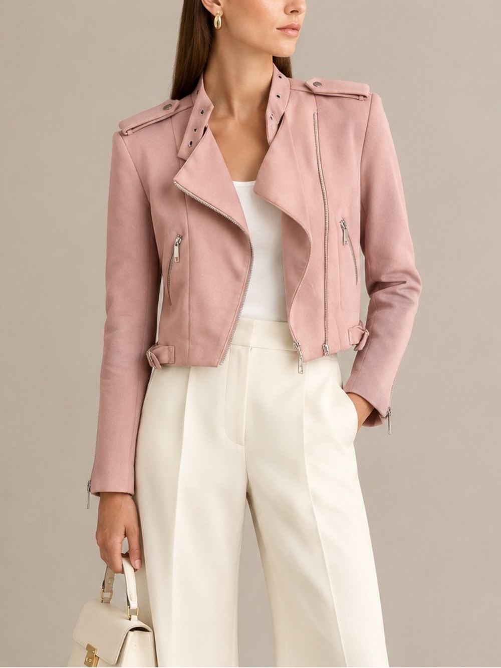 REVOLVE Blush Pink Moto Leather Jacket